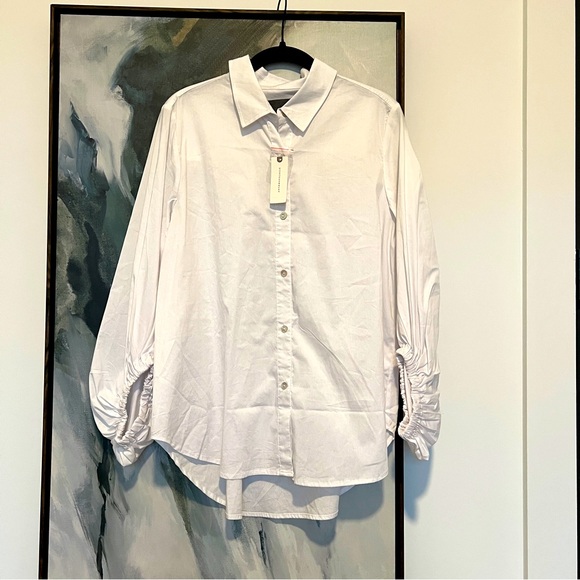 Anthropologie white button down shirt long puff sleeves S - Picture 1 of 5